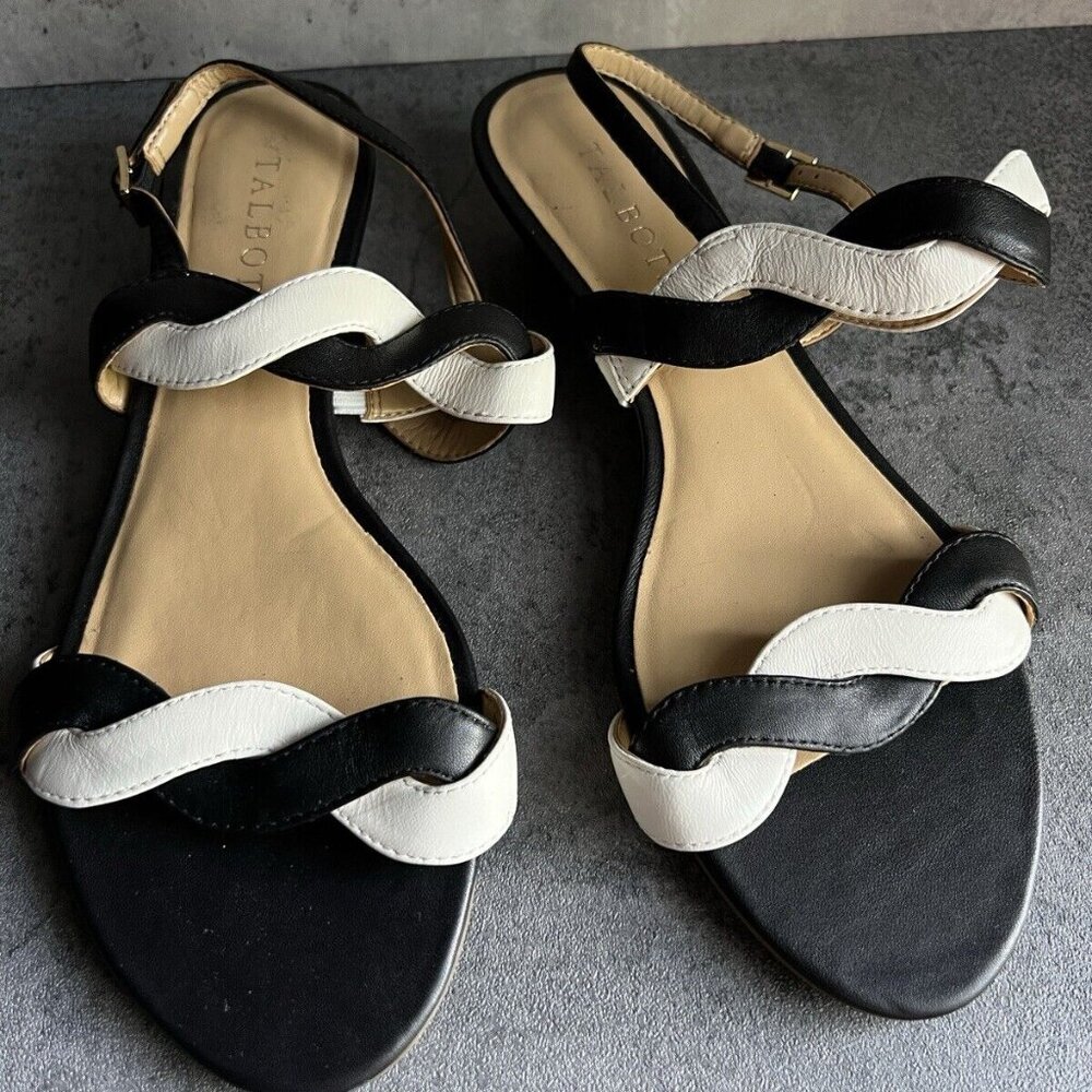 Talbots Black and White Braided Leather Slingback Sandals - Picture 2 of 16